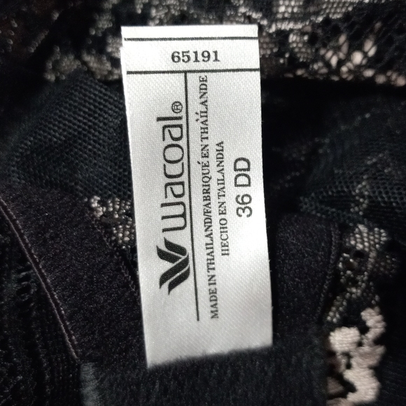 WACOAL Black/Cream Lace Floral Print Bra SZ 36DD - Picture 2 of 8